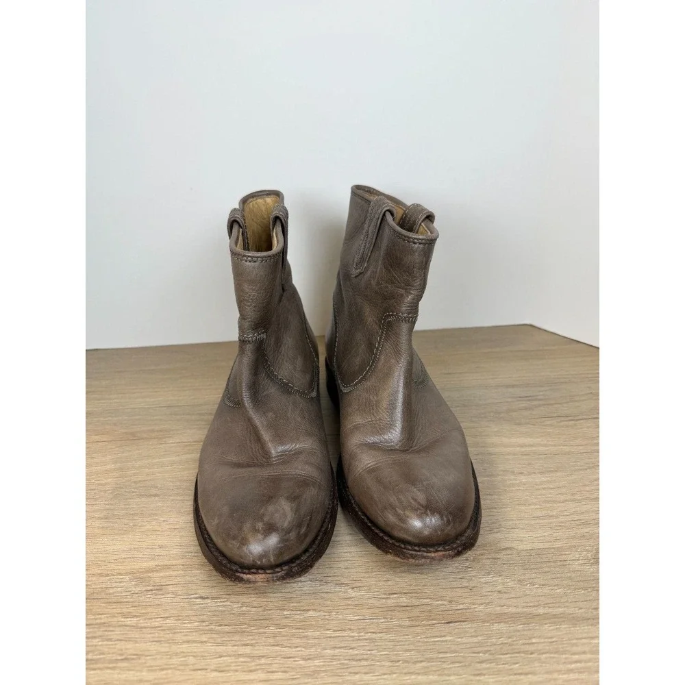 Frye Carson Pull On Ankle Boots Womens 6 Brown Leather Western Short Booties